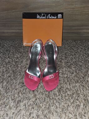 Michael Antonio Hot Pink Satin Open-Toe Ankle-Strap Heels